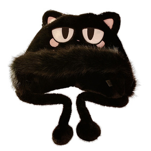 可爱无牙仔毛绒帽子女2025新款秋冬季加绒加厚保暖骑行护耳雷锋帽