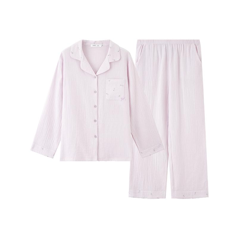 三福女秋季碎花双层纱家居服 多巴胺甜妹宽松睡衣套装女512518