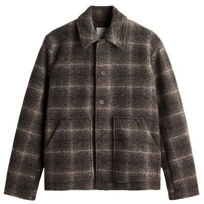 HM男装女装夹克冬季巴恩风翻领长袖格子羊毛混纺休闲外套1234638