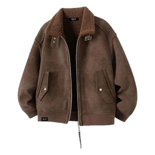 it :5cm/FIVECM皮毛一体麂皮羊羔毛外套男士2025冬季加绒防风夹克