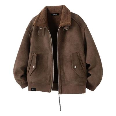 春秋新款皮毛一体麂皮羊羔毛外套