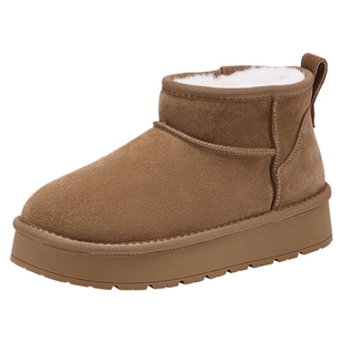 热风厚底雪地靴2025年冬季新款增高休闲靴子短筒加绒棉鞋百搭女鞋