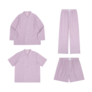 FORRETRO 24春夏北欧风极简条纹雾粉色短袖短裤全棉家居服可外穿