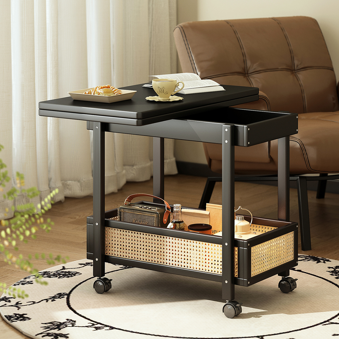 沙发边几客厅可移动折叠茶几小推车床头迷你小桌子置物架艺术角几