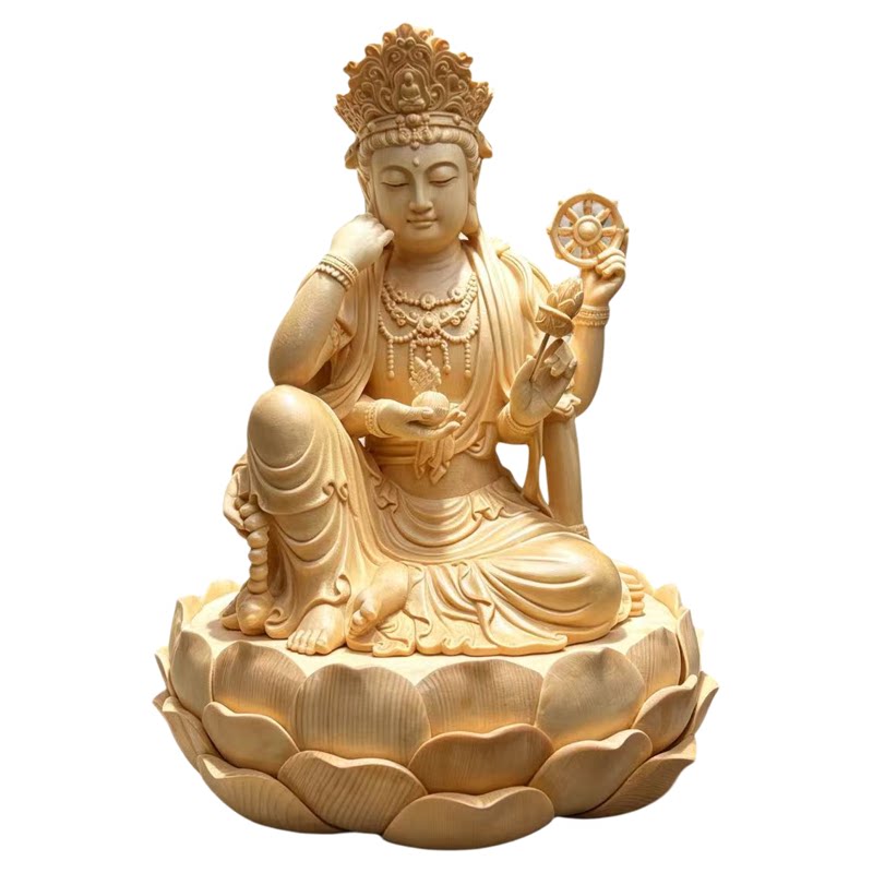 六臂观音如意轮桧木雕菩萨摆件