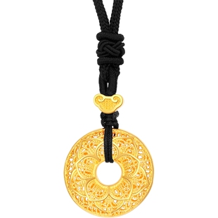 潮宏基传家宝花丝富贵扣黄金吊坠项链古法足金转运挂坠女 计价