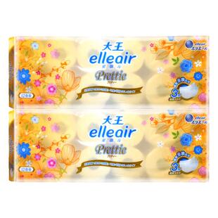 大王elleair爱璐儿卷筒卫生纸4层立体印花可冲厕安全亲肤10卷/提