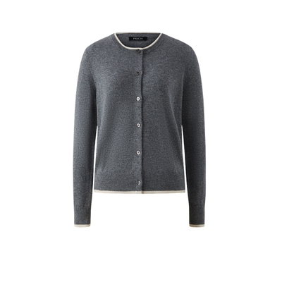 【100%绵羊毛】PRICH时尚撞色领针织开衫冬季宽松毛衣女