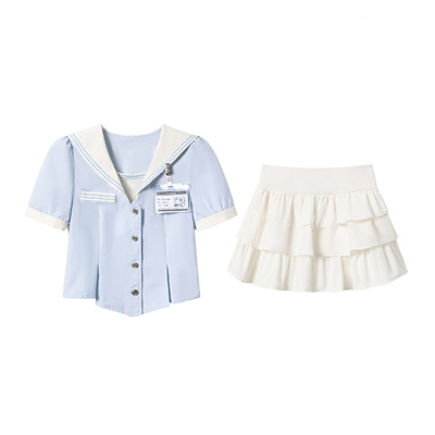 夏季jk制服套装海军领衬衫上衣