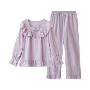 睡衣女春秋季甜美可爱公主风宫廷家居服纯棉套装紫色2026新款夏天