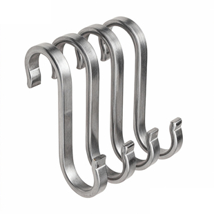 厨房浴室圆管S挂钩304不锈钢扁钩带卡扣防脱落阳台防盗窗挂钩子