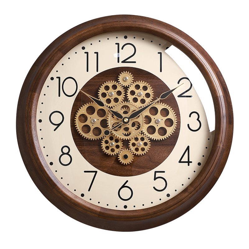 2025新款欧式创意机械齿轮挂钟复古轻奢实木时钟表客厅高级感挂表