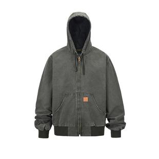 GENTNOBKIN水洗做旧破坏底特律拉链连帽外套男士薄款重磅卡哈特潮