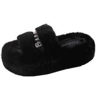 厚底毛毛拖鞋女秋冬季外穿高级感2025新款网红水钻保暖棉拖ins潮