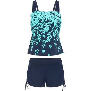 欧美加大码坦基尼背心游泳衣女特大分体保守平角显瘦跨境Tankini