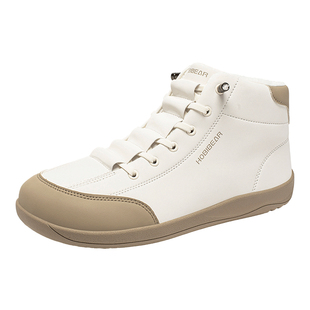 HOBIBEAR高帮鞋男2025秋冬新款宽楦赤足鞋软底软皮加绒保暖棉鞋女