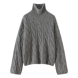 上身巨美~重磅加厚蚕丝山羊绒加厚套头毛衣女高翻领花纱上衣