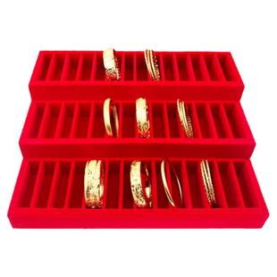 展示盘道具托盘珠宝翡翠玉镯柜台陈列首饰手镯42位宽格绒布台阶盒