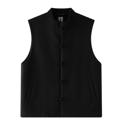 半墨大码男装新中式立领马甲男士秋季宽松加肥加大中国风毛呢外套