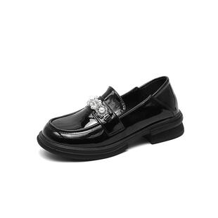 真皮内增高乐福鞋女春季2025新款百搭珍珠小皮鞋黑色英伦平底单鞋