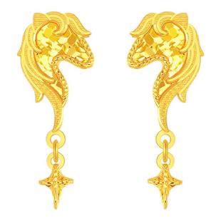 周大生黄金耳钉女5G足金爆闪马蹄耳饰马年生肖本命年礼物送女朋友