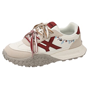 木林森女鞋2025新款冬季潮流运动休闲皮面防水阿甘厚底增高老爹鞋