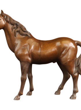 纯黄铜站马摆件骏马生肖马吉祥物