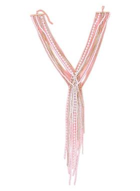 仿珍珠水钻叠戴多层长款流苏项链