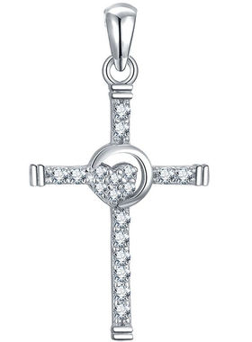 纯银满钻超闪爱心形十字架吊坠
