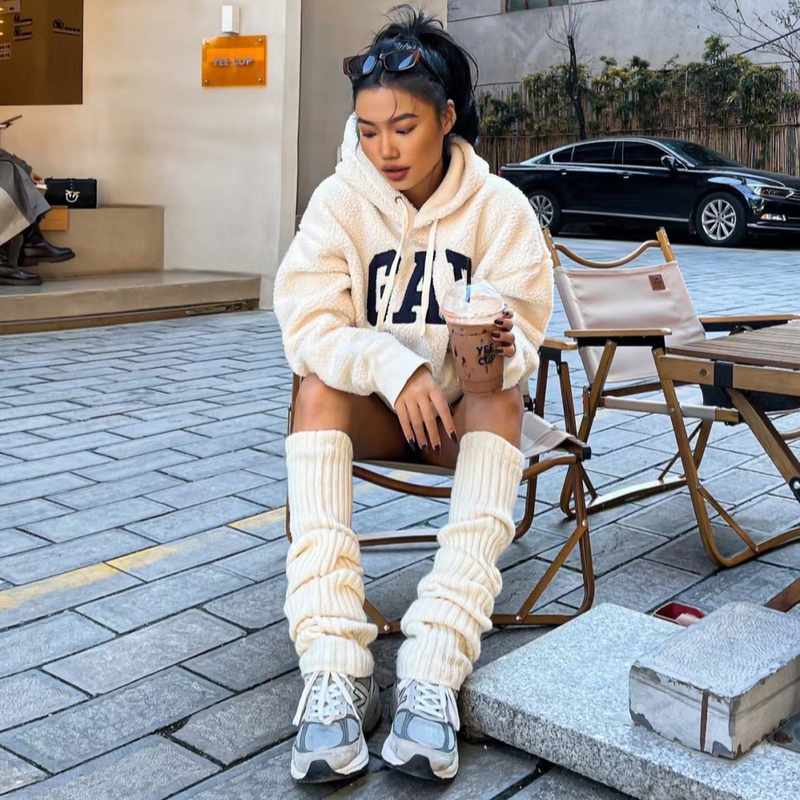 灰色针织袜套堆堆袜Y2K亚文化腿套jk少女小腿袜辣妹过膝袜 70CM