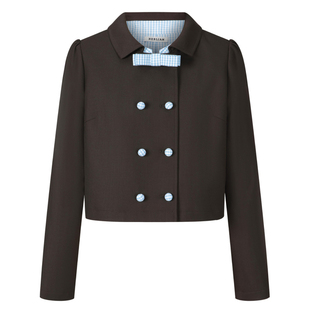 【沈月同款】HERLIAN 2025年秋季新品女士绵羊毛套装格纹蝴蝶结