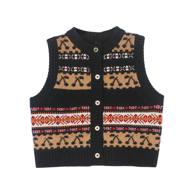 utouto冬季樱桃花纹毛衣马甲