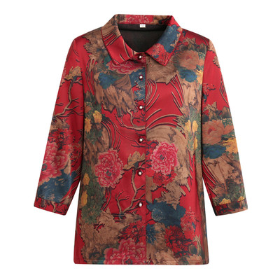 恒源祥中老年妈妈夏装桑蚕丝上衣