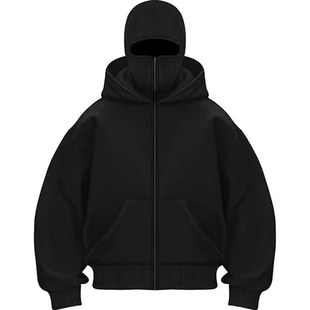 俄式巴拉克拉法连帽卫衣拉链开衫外套男秋冬加绒加厚双帽悍匪帽衫