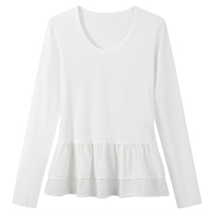 ANA宝藏珍妮 莱赛尔天丝花边下摆屁帘拼接打底长袖女生 韩系穿搭