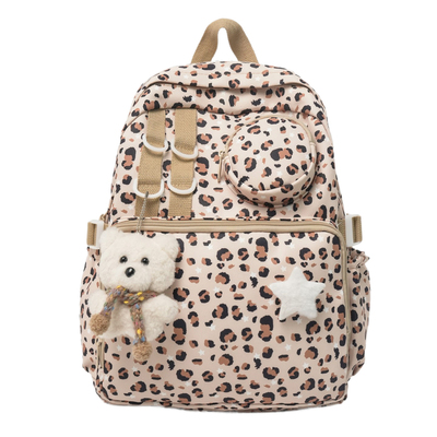 书包女简约百搭豹纹可爱双肩包