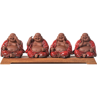 创意紫砂四不弥勒佛茶宠摆件精品可养茶玩茶桌装饰品茶道香插底座