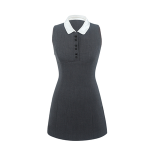 Mummy Cat下蛋喵 【格雷系女孩】灰色西装娃娃领无袖短款连衣裙