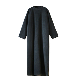 高级感订制黑灰色简约秋冬羊毛呢半高领袍子连衣裙原创设计女显瘦