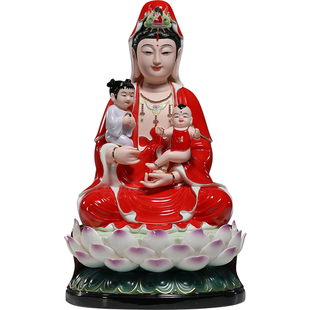 锵锵陶瓷12至18寸坐莲送双子观音佛像龙凤宝观世音佛堂供奉摆件