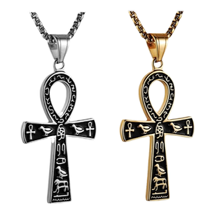 埃及安卡十字架项链欧美风嘻哈个性钛钢复古吊坠男女原创设计饰品