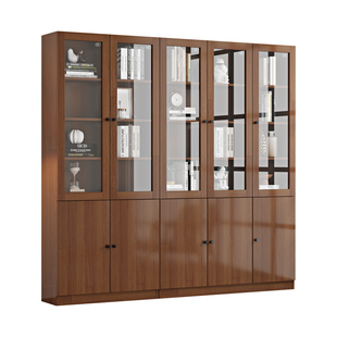 实木书柜客厅家用带玻璃门展示柜现代简约儿童书架松木定制储物柜