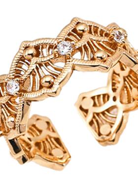 925银镀金法式复古镂空蕾丝开口设计戒指女轻奢高级感冷淡风戒指