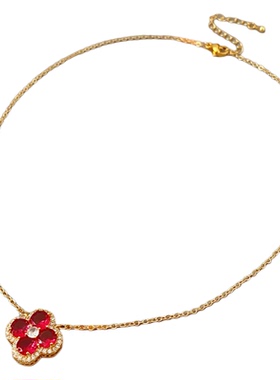 S925纯银幸运四叶草玛瑙石项链