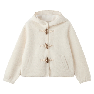 SPAO韩国同款2026年春季新品女学院风绒感牛角扣摇粒绒连帽外套