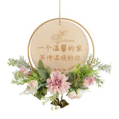 家语言创意仿真花艺木质门牌挂饰