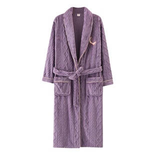 芬腾可安珊瑚绒睡袍女秋冬加厚保暖长款浴衣睡衣法兰绒浴袍家居服