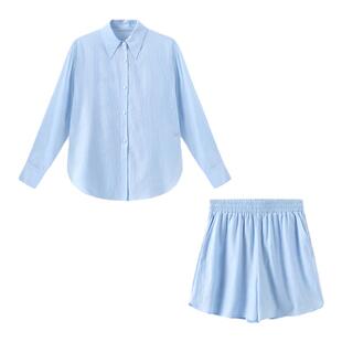 rainbow新款醋酸多巴胺风格轻薄气质休闲衬衫短裤套装RM31SU001A