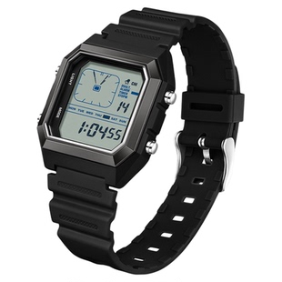 Sanda小方块青少年手表简约潮流抬手灯电子表防水LCA模拟指针腕表