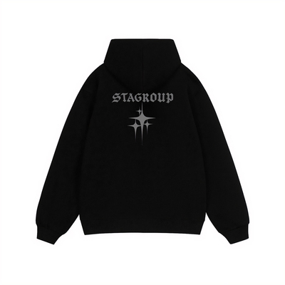 STA旗舰店美式潮牌小众设计感连帽卫衣男女秋冬季黑色加绒外套